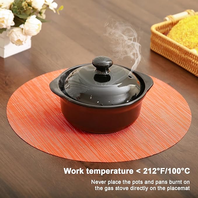 Round Placemats Set of 6 Heat Resistant Vinyl Placemats 15 inch Washable Non-Slip Table Mats Woven Place Mats for Dining Table (Orange, Set of 6)