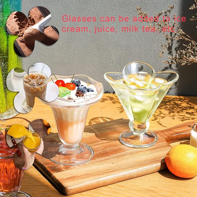 kanpura 2-Piece 5 oz Crystal Art Deco Ice Cream Bowl Set, Thicker Bottom, Freezer Safe, Dishwasher Safe, Elegant Tulip Design for Desserts, Salads, Fruits, Cocktails