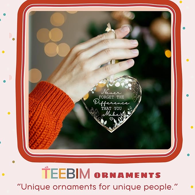 Thank You Gifts - Never Forget The Difference That You Make Ornament - Appreciation Gifts for Women, Boss, Coworker, Teacher, Nurse - Boss Day Gift Ideas - Glass Thank You Christmas Ornament