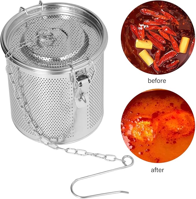 TOPINCN Stainless Steel Filter, Multipurpose High Temperature Easy Slag Filtering Stainless Steel Seasoning Bag Fine Mesh for for Home (1.3L)