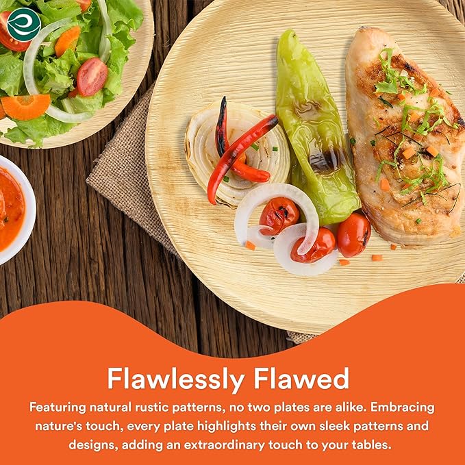 ECO SOUL Palm Leaf Plates 8"(50 Count) Round Compostable Bamboo Plates Heavy- Duty, Biodegradable Eco-Friendly Dinnerware for Christmas Party Dinner, Wedding, Holiday & Event