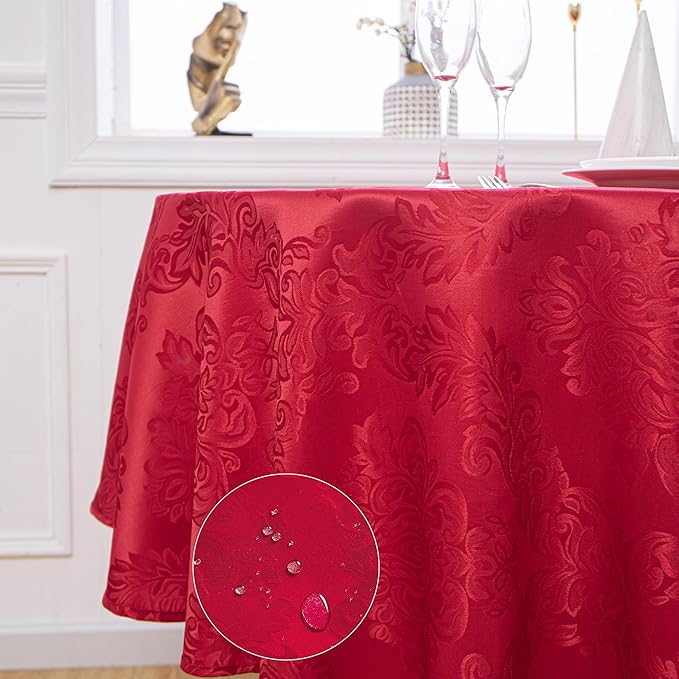 Rectangle Table Cloth Linen Farmhouse Stainproof Waterproof Washable Polyester Oblong Rectangular Fabric Table Cover for Kitchen Dining Dinner (red, 70" (Round))