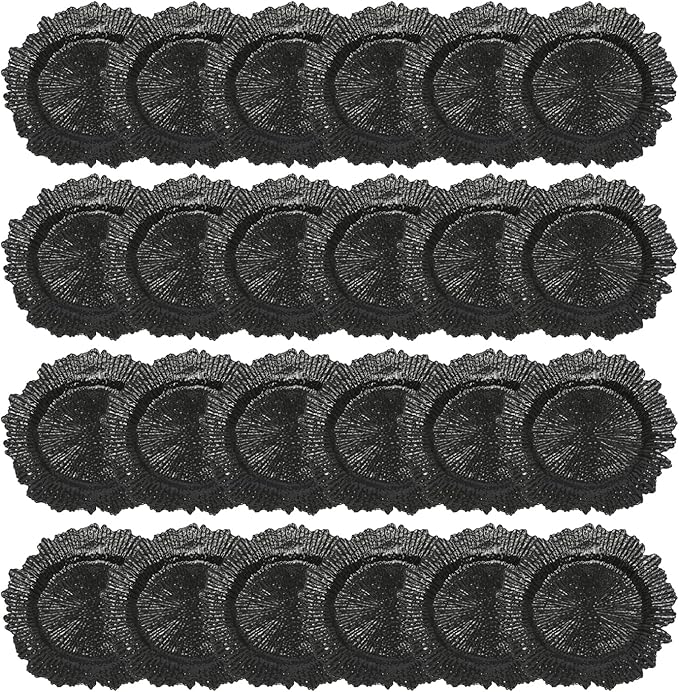 24 PCS Charger Plates Bulk, 13 Inch Floral Reef Plastic Charger Dinner Plates Round Service Plates Decorative Chargers Bulk for Table Setting Wedding Party Event(Black)