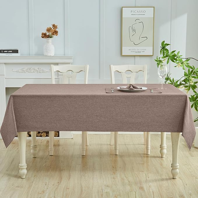 Rectangle Table Cloth Linen Farmhouse Stainproof Waterproof Washable Polyester Oblong Rectangular Fabric Table Cover for Kitchen Dining Dinner(Mocha/60x84 Inch)
