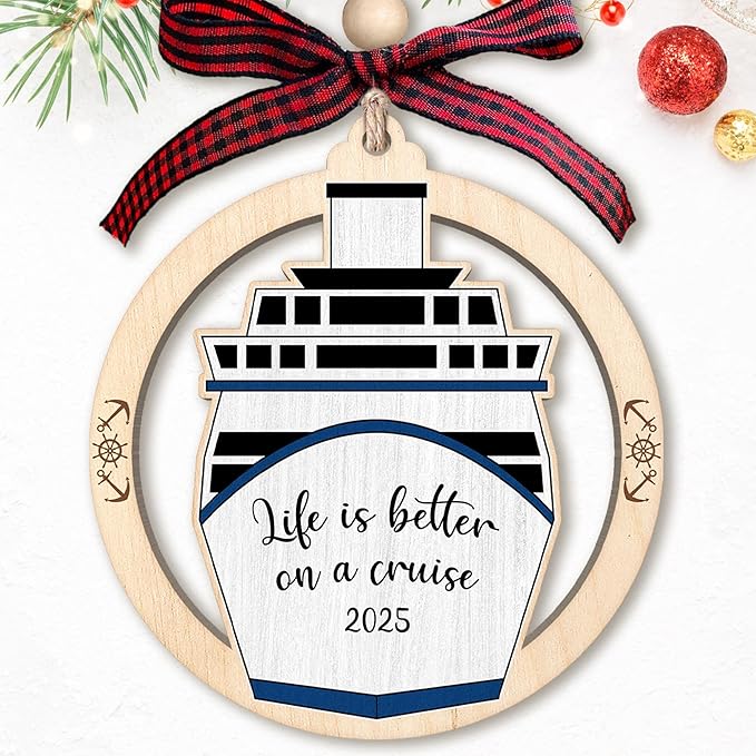Cruise Ship Ornament - Travel Ornaments for Christmas Tree - Travel Christmas Ornament - Cruise Ship Gifts - Wood Hanging Ornament