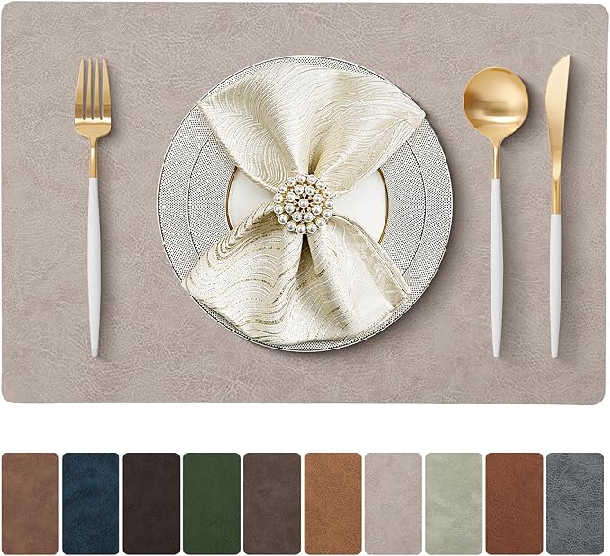 Placemats Set of 4 Reversible Dual-Color Table Placemats, Faux Leather 100% Waterproof Oil-Proof Wipeable Place Mats, Heat Resistant Dual Sided Table Mats for Kitchen/Dining/Party (Gray&Sky Blue