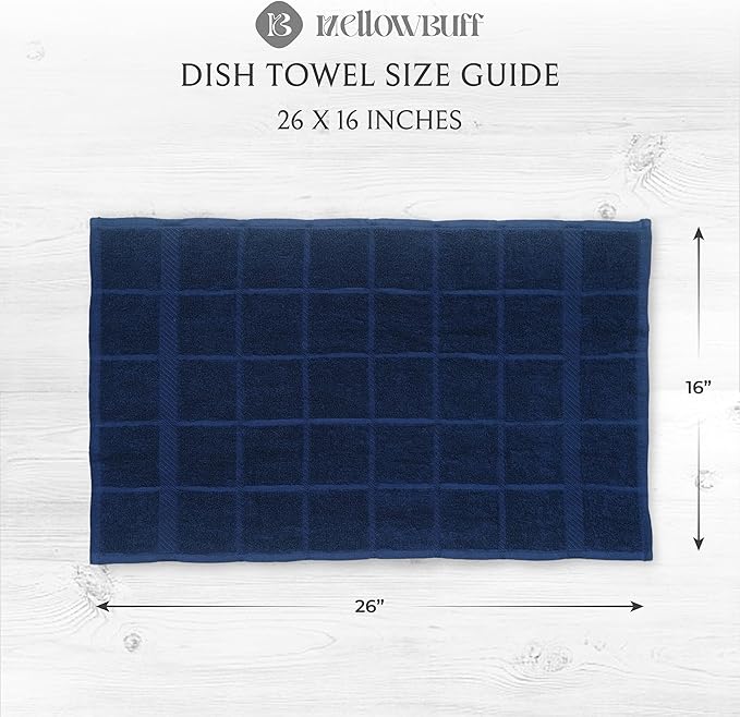 100% Cotton Terry Dish Towels for Kitchen, 4 Pack Plain, 16 x26 Inches, Super Soft and Absorbent, Perfect for Cleaning and Dish Washing | Navy Blue Kitchen Towels