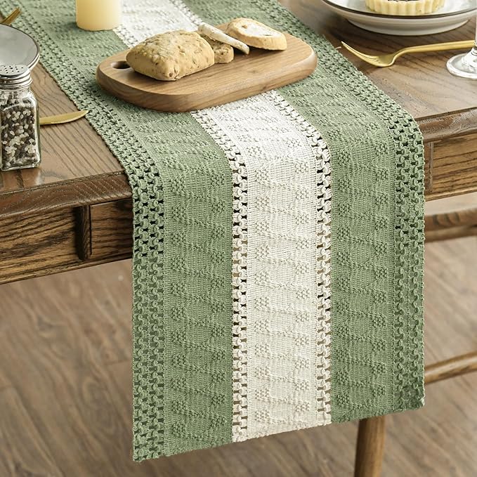 Light Green Farmhouse Rustic Table Runner