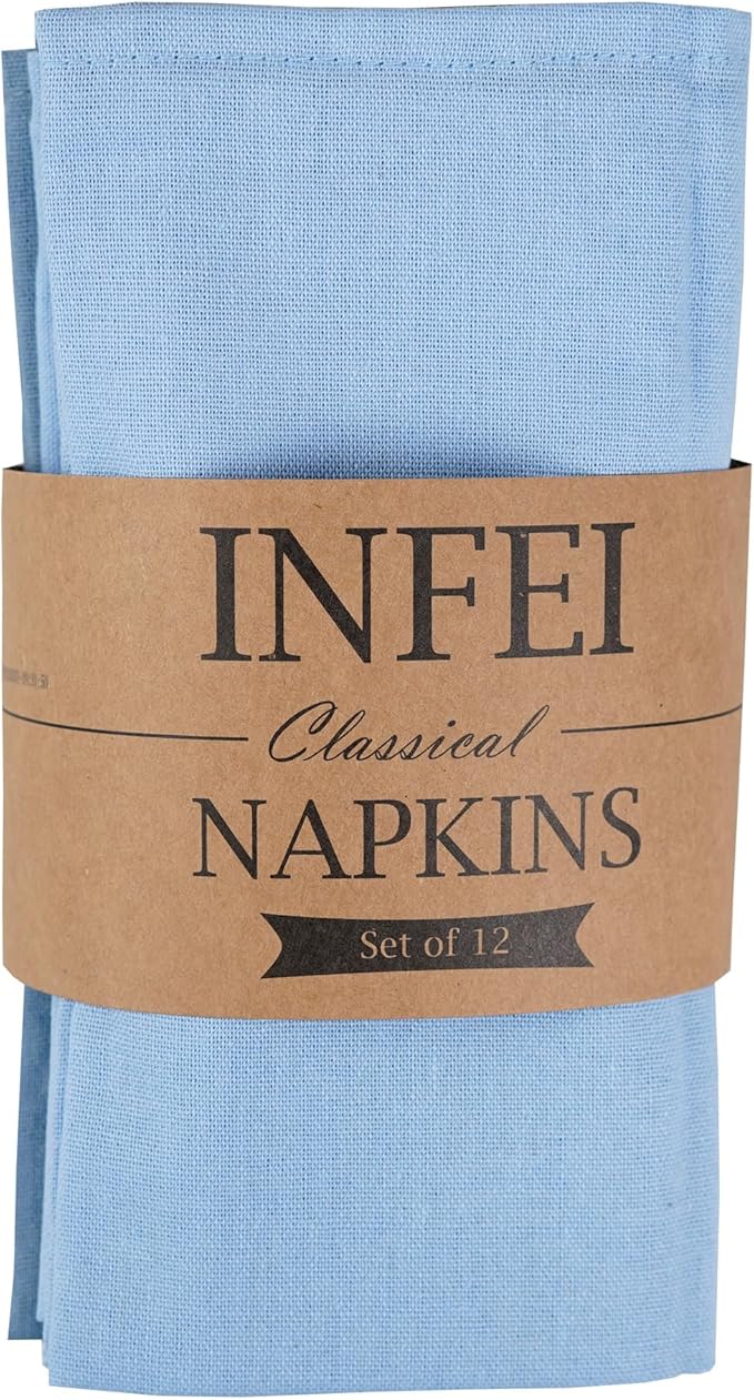 Solid Color Linen Blended Thin Dinner Cloth Napkins - Set of 12 (40 x 40 cm) - for Events & Home Use (Multi Blue)