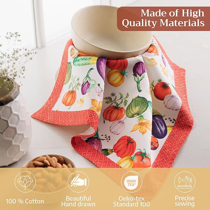 Maison d' Hermine Cloth Napkins Set of 4 100% Cotton Soft & Durable Everyday Reusable Square Napkins Cloth Washable, Dinner, Cocktail Party, Wedding, Restaurant (Ratatouile, 18" x 18")
