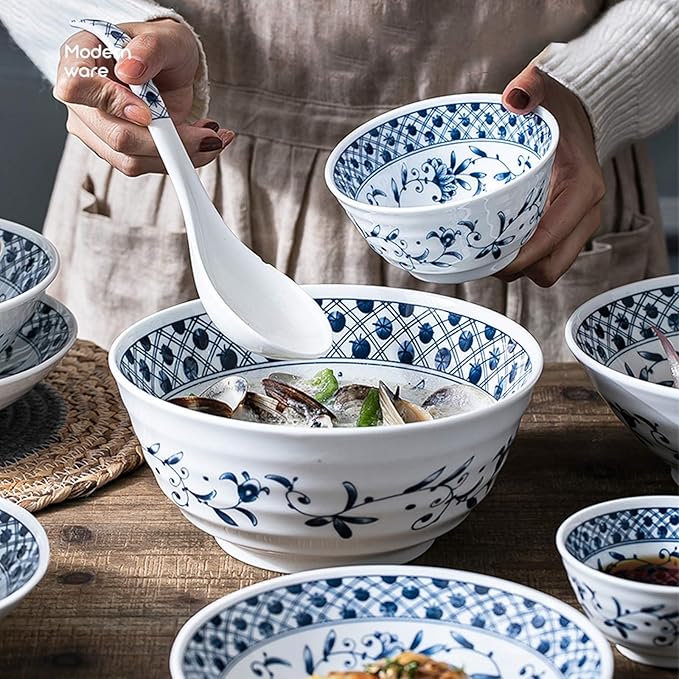 Kitchen Tableware Set,Ceramics Dinner Sets, Blue and White Porcelain Porcelain Dinnerware Set of 45 Simplicity Cereal Bowl and Steak Plate Set for Family Dinner