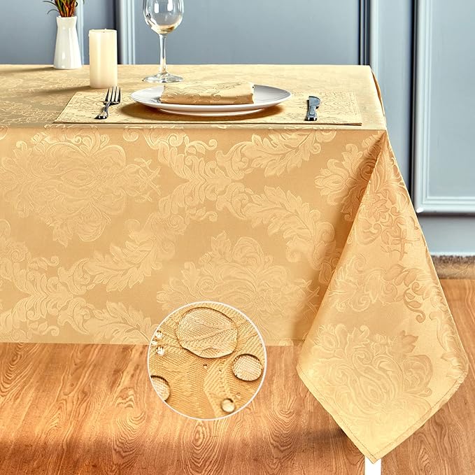 Rectangle Table Cloth Linen Farmhouse Stainproof Waterproof Washable Polyester Oblong Rectangular Fabric Table Cover for Kitchen Dining Dinner (Gold, 120" x 60" (Rectangular))