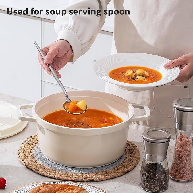 O.C.E. 4 Pieces Serving Spoons Set,10.3-Inch Large Serving Spoon,Including 2 Serving Spoon and 2 Slotted Spoon,Stainless Steel Flatware Serving Set,for Buffet,Banquet or Gift,Matte Silver