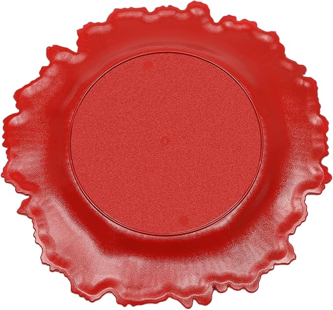 24 PCS Charger Plates Bulk, 13 Inch Floral Reef Plastic Charger Dinner Plates Round Service Plates Decorative Chargers Bulk for Table Setting Wedding Party Event(Red)