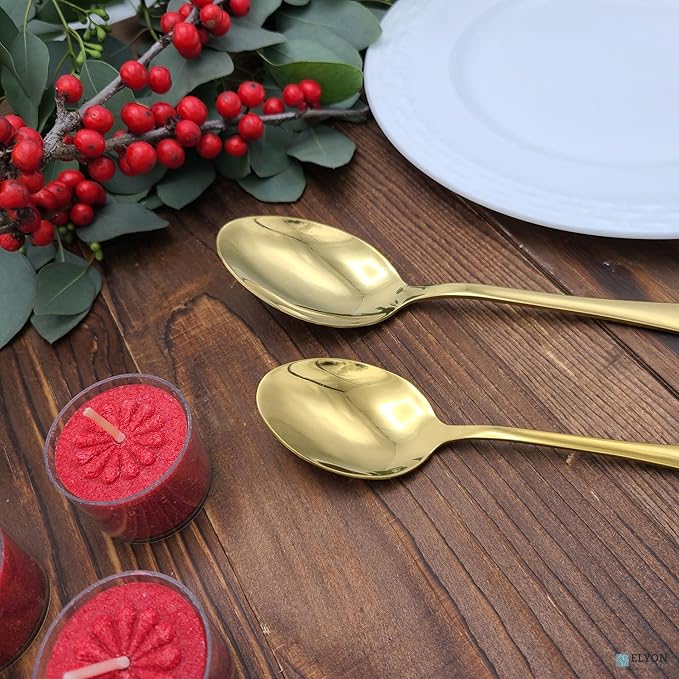 Elyon Tableware 32-Piece Reflective Gold Flatware Set, Stainless Steel, Service For 8