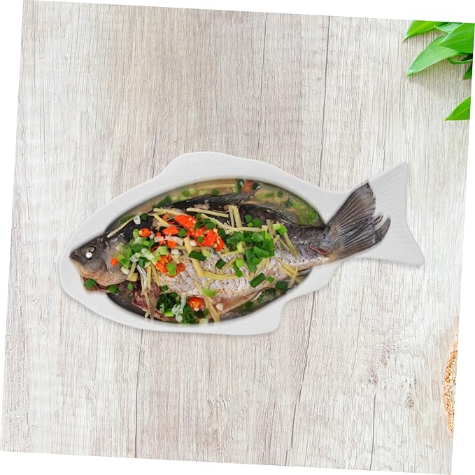 Zerodeko Ceramic Fish Shaped Platter for Serving Snacks Unique Design for Home and Restaurant Creative Tableware for Appetizers Fruits and Seafood Dishes