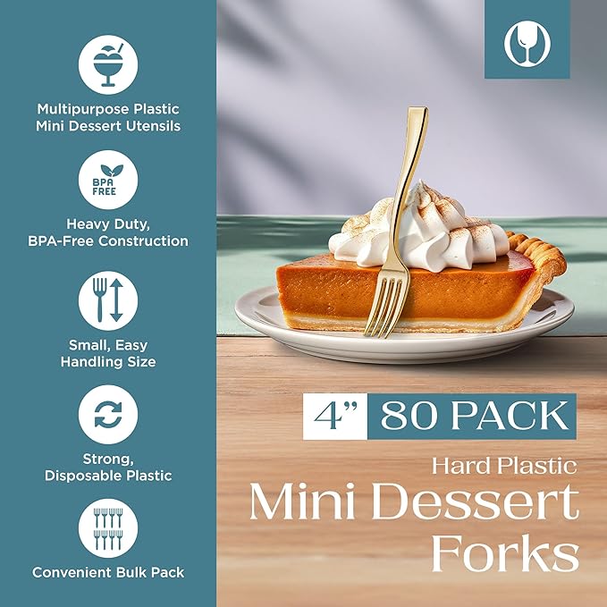 Posh Setting - Plastic Mini Gold Forks, Gold Mini Forks, Gold Plastic Mini Dessert Forks, Disposable Tiny Gold Forks, 4 inch Gold Plastic Forks, Taster Forks, Small Forks, Appetizer Forks (80 Pack)