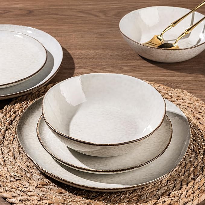 AmorArc Ceramic Dinnerware Sets,Handmade Reactive Glaze Stonewre Plates and Bowls Sets,Highly Chip and Crack Resistant | Dishwasher & Microwave Safe Dishes Set,Service for 4 (12pc)