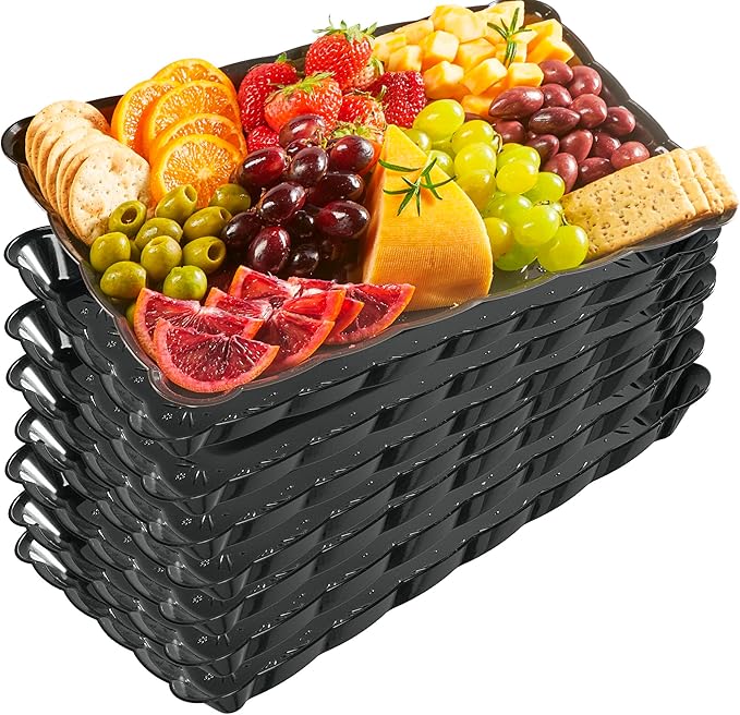 Plasticpro Plastic Serving Trays - Serving Platters Rectangle 9X13 Disposable Party Dish Includes 8 Black Trays