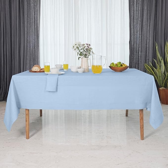 D'Moksha Homes Powder Blue Linen Tablecloth 60 x 84 Inch - 100% Pure Linen Table Cloth for Rectangle Tables - Machine Washable Cloth Tablecloth for Winter, Christmas, Holiday, New Year