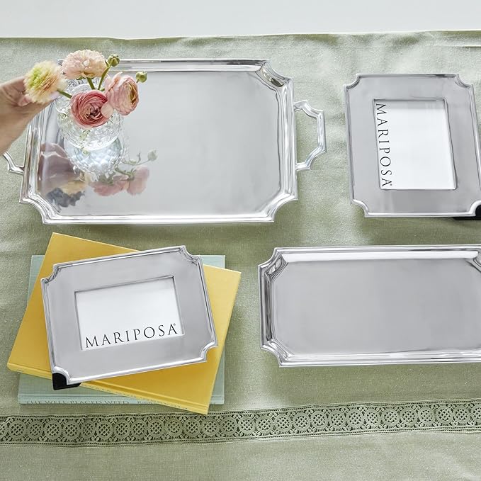 MARIPOSA LINZEE Handled Serving Tray| Silver | Brillante | SERVEWARE | Trays | Recycled SANDCAST Aluminum | Handmade in Mexico