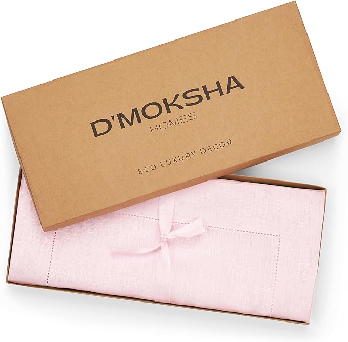 D'Moksha Homes Linen Pastel Pink Table Runner 108 Inches Long - 100% Pure Linen 14 x 108 Inch Table Runner for Winter, Christmas, Holiday, New Year - Classic Hemstitch