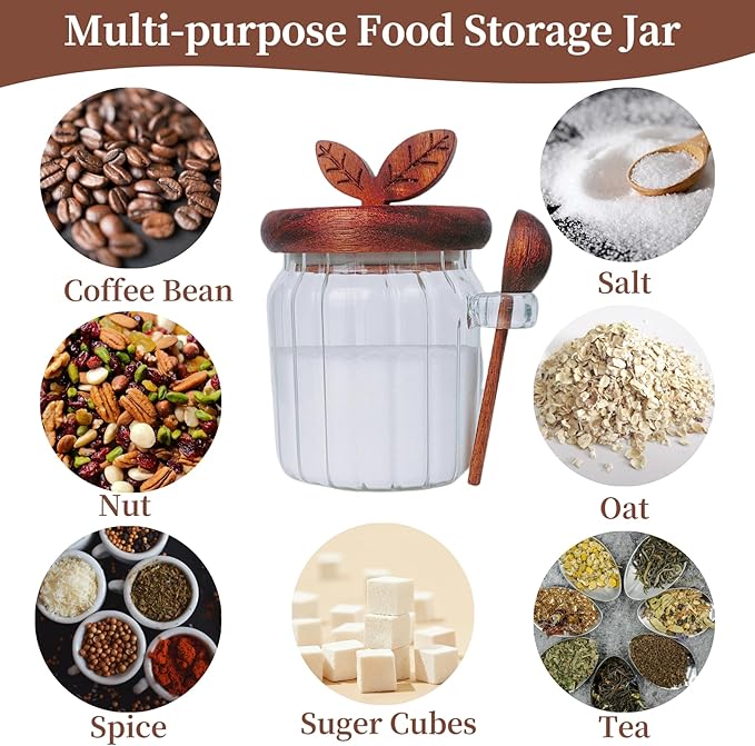 Sugar Bowl with Lid and Spoon,17 oz Sugar Container for Coffee Bar, Glass Coffee Canister, Airtight Food Storage Jar, Brown Sugar Container, Cereal Tea Salts Spice Jar