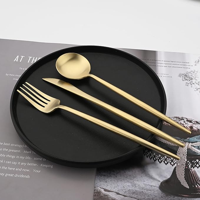 Flatware Set 18/10 Stainless Steel Matte Champagne Gold - Kitchen Utensil Serving Set of Dinner Fork Knife Spoons Salad Fork Dessert Spoon,5 Piece Set of 1 (Champagne Gold)