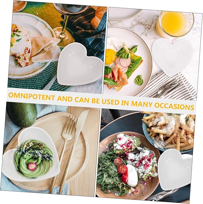 Cabilock 4pcs Heart-shaped Ceramic Sauce Dish White Serving Platters for Charcuterie Seasonings Condiments Practical Seasoning Plates Ceramic Appetizer Plates Sauce Dishes