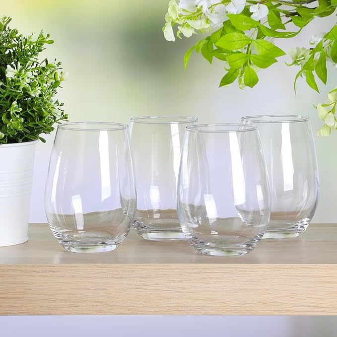 Martha Stewart Farrow 18 OZ Large Stemless 4 Pack Multipurpose Wine Glasses Set for Red or White Wine