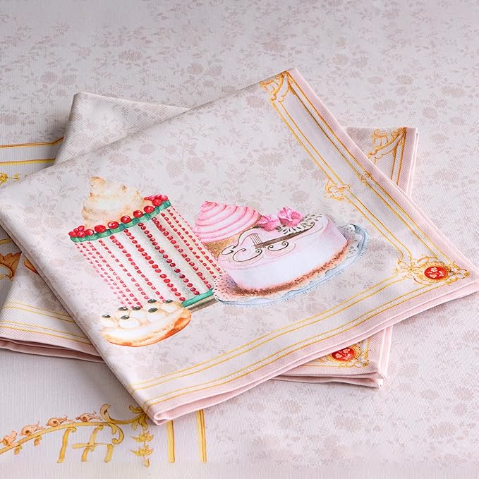 Maison d' Hermine Napkins 100% Combed Cotton Premium Set of 4 Decorative Cloth Napkin Washable Dinner Napkins for Holiday, Dinner, Wedding, Restaurant & Dining - Pastries (20”x20”)