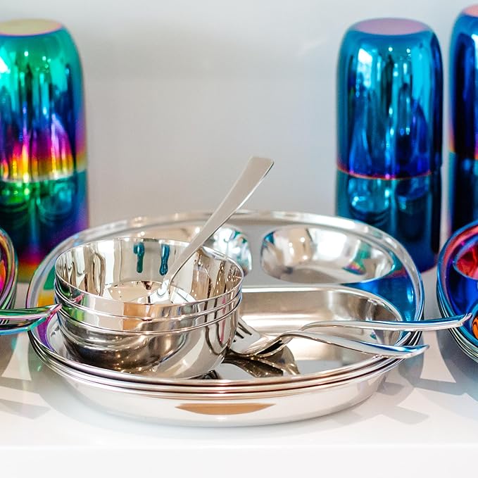 Ahimsa Kids Stainless Steel Utensils, 8 Piece Kid Forks and Spoons Set, Pediatrician Designed Kids Silverware, 100% BPA Free & Dishwasher Safe (Classic)