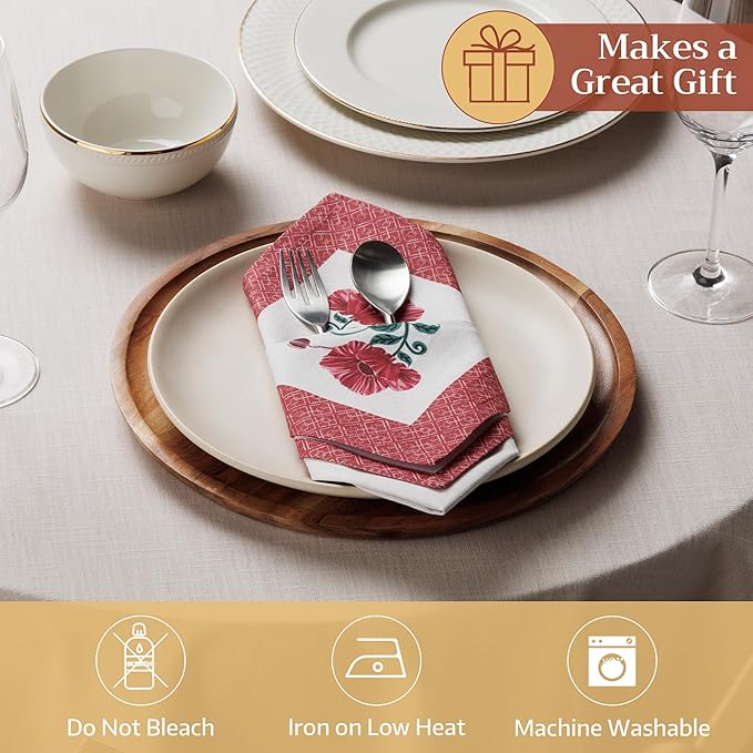 Maison d' Hermine Cloth Napkins Set of 4 100% Cotton Soft & Durable Everyday Reusable Square Napkins Cloth Washable, Dinner, Cocktail Party, Wedding, Restaurant (Poppy, 18" x 18")