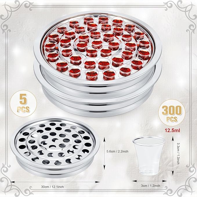 Zhehao 5 Pcs Easter Communion Trays for Churches Set Church Supplies Plates for Church with Disposable Cups (Silver)