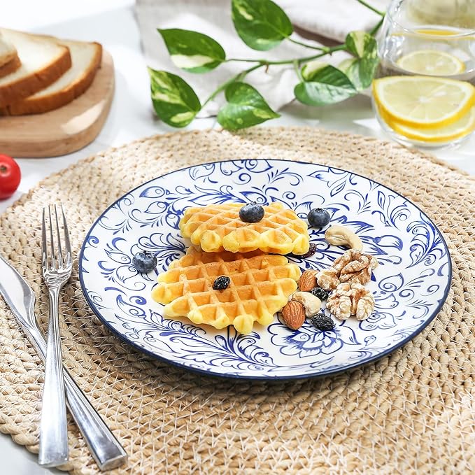 KitchenTour Ceramic Dinner Plates, 8.5 Inch Salad Plates Set of 4, Serving Plates for Dessert, Pasta, Steak, Dishwasher and Microwave Safe