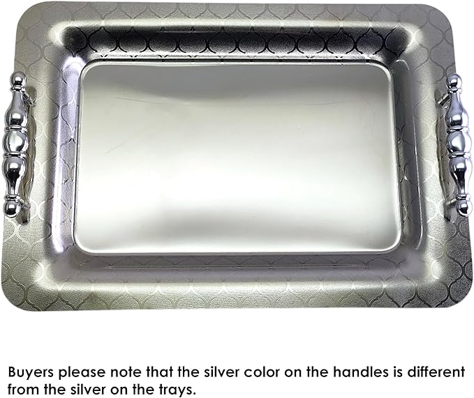 (Pack of 2) 15.7 inch x 11 inch Oblong Chrome Iron Gold Plated Serving Tray with Handles Stylish Design Different Leaf Floral Engraved Edge Wedding Dessert Buffet Platter Plate NC-008