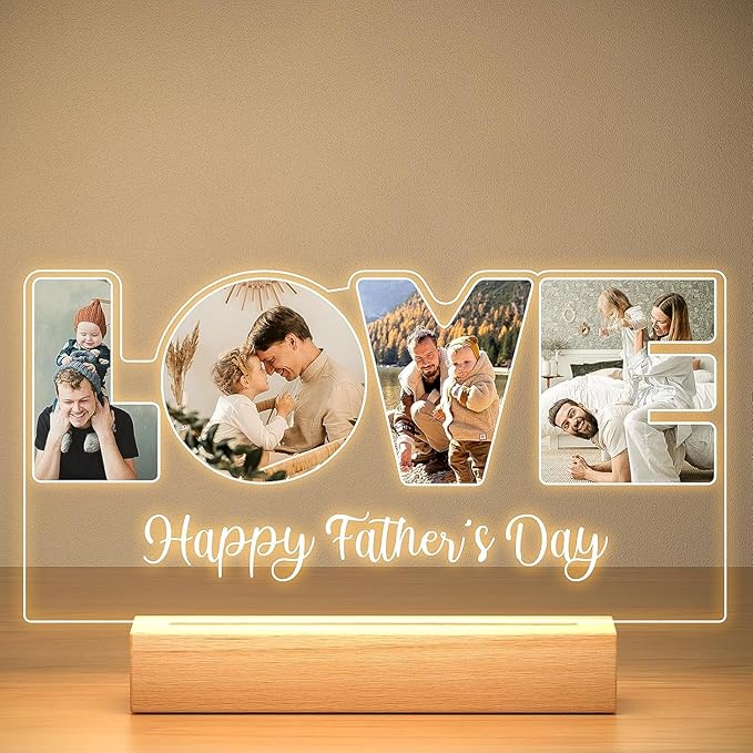 Custom Picture Frames with Photo, Customized Picture Frame, Personalized Photo Frame with Night Light, Christmas Birthday Gifts for Women Men Mom Dad Baby Kid Family