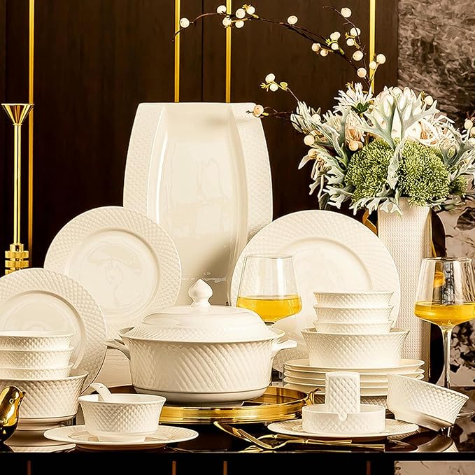 Ceramic household underglaze dishes Nordic household pure white tableware-10 pieces for 2 people [ box]