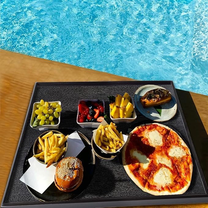 20 x 20 Inches Large Square Black Solid Wood Ottoman Tray, Serve Tea, Coffee or Breakfast in Bed, Classic Wooden Decorative Serving Tray with Raised Edges, Kitchen Party Bar Server Table Tray