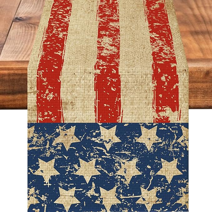 USA Flag 4th of July Table Runner Seasonal Holiday Kitchen Dining Linen Table Decoration for Indoor Outdoor Home Party Decor 13 x 72 Inch