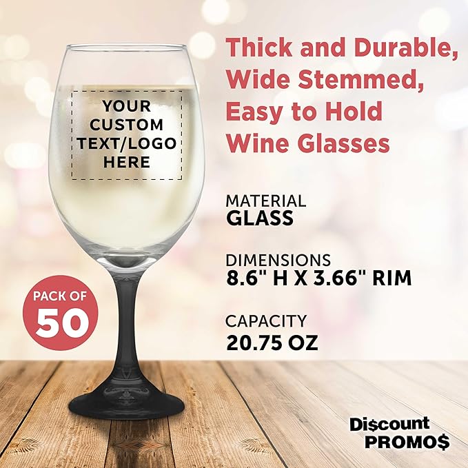 Custom Rioja Grand Wine Glasses 20.75 oz. Set of 50, Personalized Bulk Pack - Perfect for Hotel, Bar, Restaurant or Lounge - Black