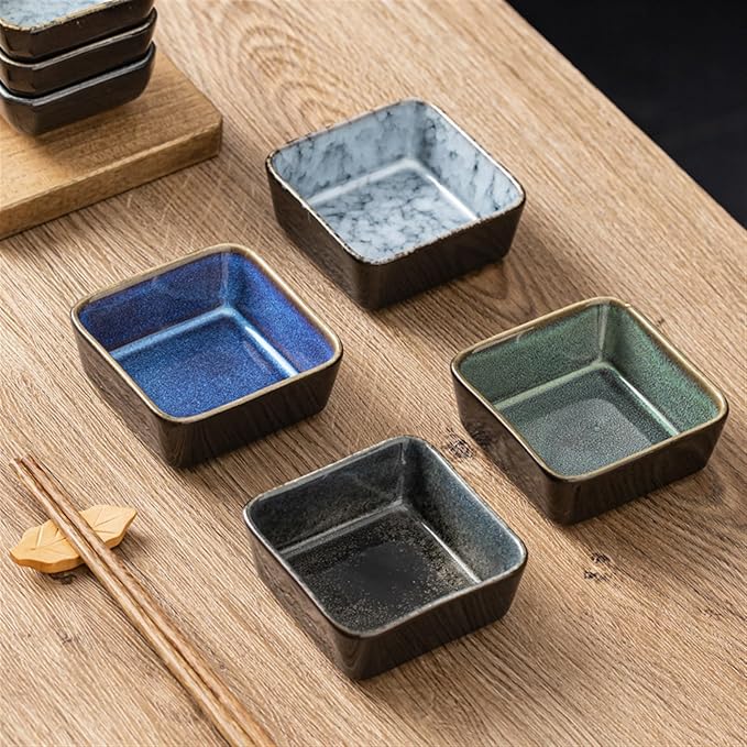 Sauce Dish Retro Ceramic Snack Plate Commercial Hot Pot Seasoning Household Sauce Plate Dipping Bowl Appetizer Plate Snack Plate(A), ZCL2024
