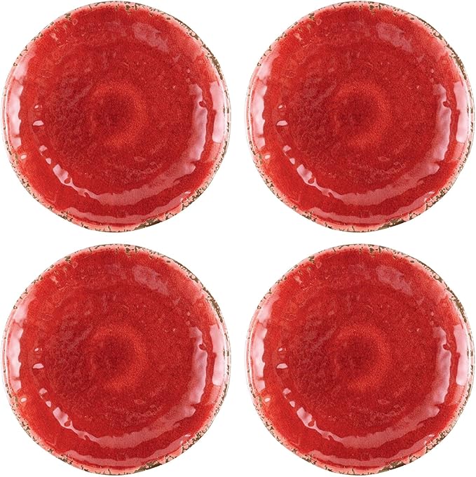 UP UPware Crackle Melamine Round Dessert Plates, Small Serving Plates, for Appetizer, Snacks, and Side Dishes, Red, 6 Inch, Set of 4