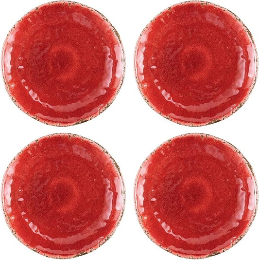 UP UPware Crackle Melamine Round Dessert Plates, Small Serving Plates, for Appetizer, Snacks, and Side Dishes, Red, 6 Inch, Set of 4
