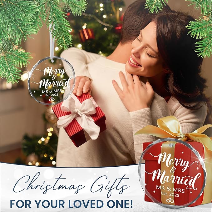 Christmas Wedding Gifts for Couples - Mr & Mrs Glass Christmas Ornaments 2025 for Tree Decorations - Anniversary Wedding Gifts for Newlyweds, Just Married Ornament, Couples Gift Ideas
