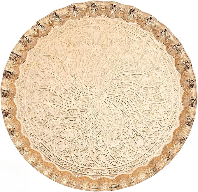 Ottoman Turkish Coffee and Tea Serving Tray, Suitable for The Restaurant, Round Shape, Width 13,7 Inch (35 cm) (Gold)