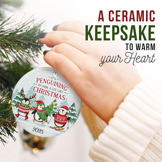 ZAGKOO Penguin Ornament 2025 - Cute Penguin Christmas Ornaments - Funny Penguins Gifts for Women, Men, Kids, Penguins Lovers - Gift Exchange Ideas - Ceramic Ornament for Xmas Tree Decoration