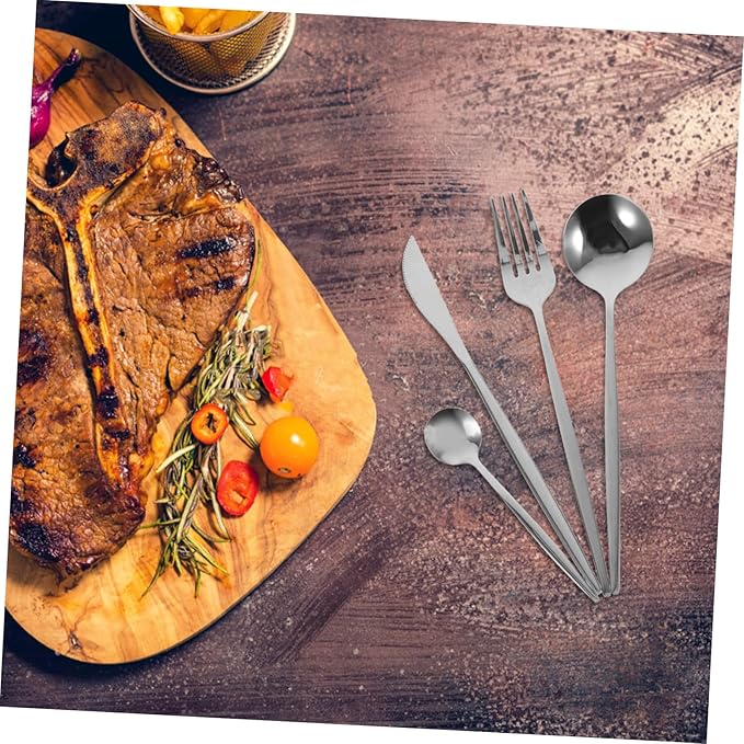 Ciieeo 6 Sets Stainless Steel Flatware for Serving Steak and Desserts Soup Forks Spoons and Cutters for Kitchen and Dining Table