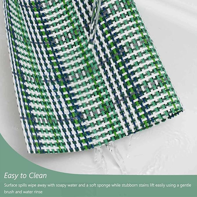 AHHFSMEI Placemats for Dining Table Set of 4 Woven Vinyl Plastic Place Mats Non-Slip Heat Insulation Stain Resistant Table Mats Washable Easy Clean Placemats (Green Blue Stripe 4)