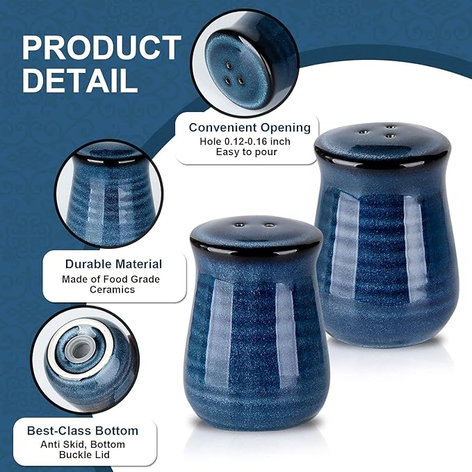 glowworm Blue Salt and Pepper Shakers Set, Ceramic Salt and Pepper Shakers, Farmhouse Kitchen Decor for Home Restaurants, Spice Shaker for Cooking Baking BBQ